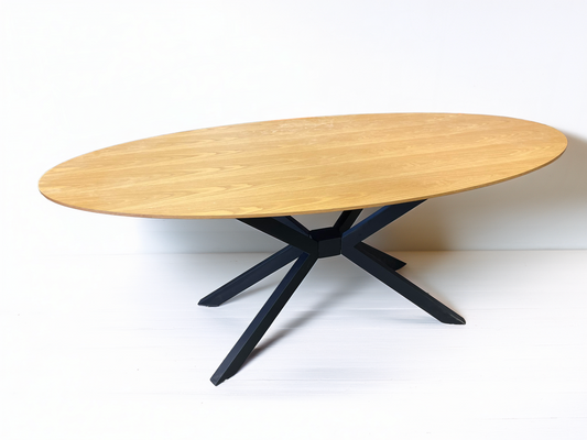 Large Oval Oak Table - Metal Legs